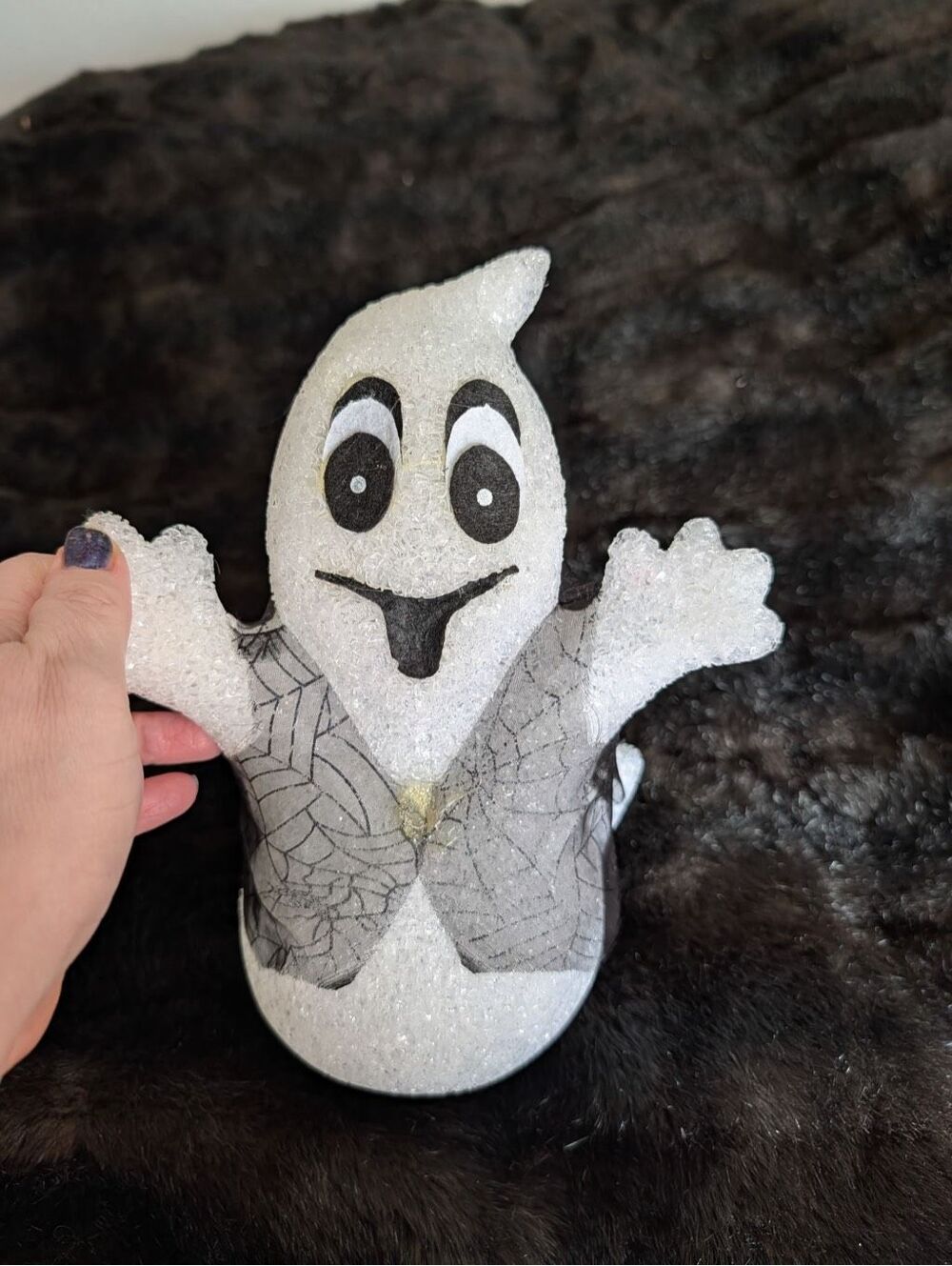 Halloween Melted Plastic Popcorn Happy Ghost 9" Color Change Light Clear White